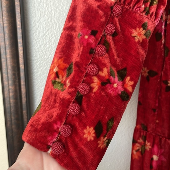 NWOT FARM Rio Red Velvet Long Sleeve Button Cuff Romantic Garden Dress Medium - Picture 8 of 11